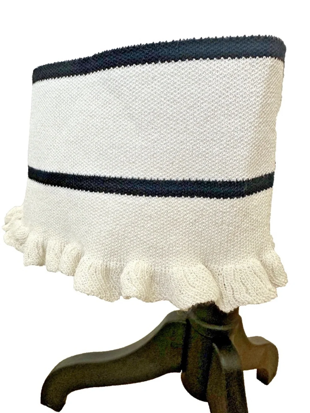 Women's 2-Piece Cream & Black Striped Knit Skirt Set Sleeveless Top Preloved